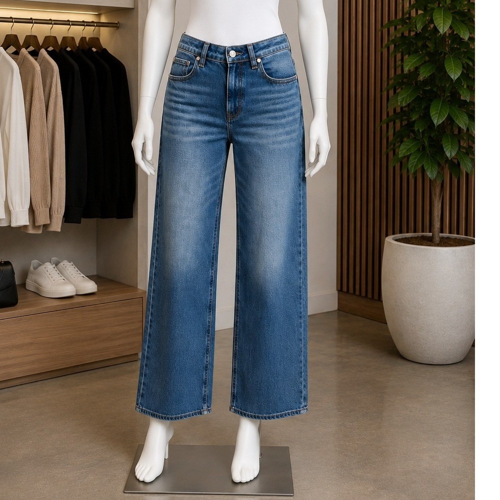 Quince Women Jeans Wide Leg Crop Stretch Cotton Denim Medium Wash 27